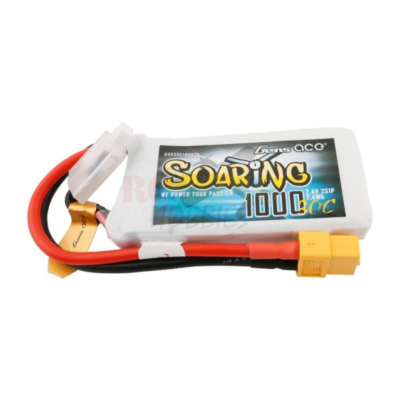 Gens Ace 1000mah 2S 7.4v 30C Soaring Lipo Battery Pack